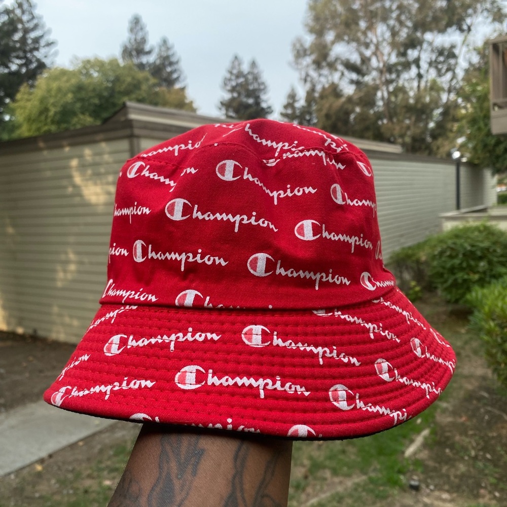 Red and black champion bucket hat